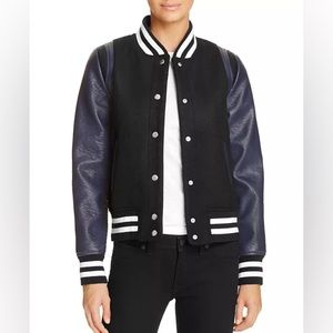 Aqua Faux Leather Varsity Jacket